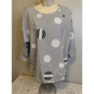 Trisha Tyler Women’s Abstract Print Gray circles Pullover top tunic hi low hem M